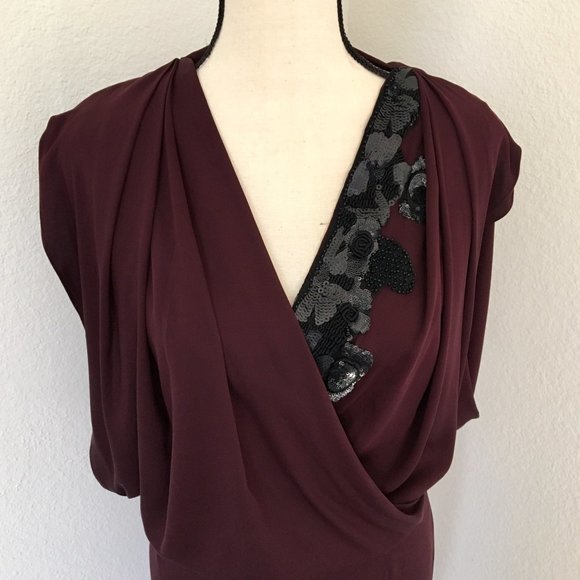 Robert Rodriguez runway stretch silk plum blouson draped back dress - Picture 9 of 13